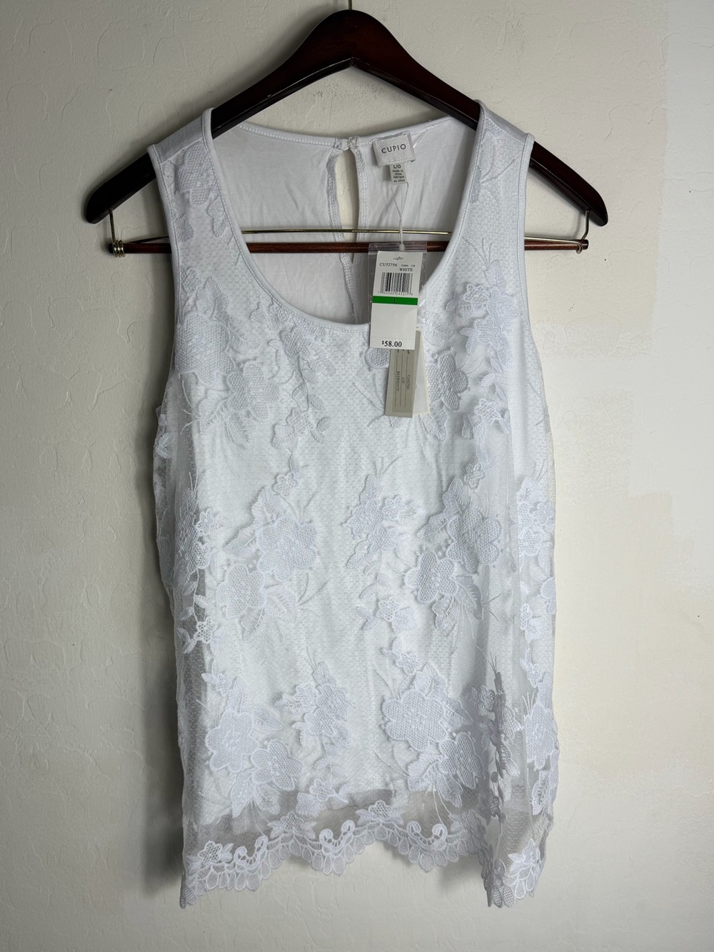 Cupio White Floral Lace Scoop Neck Camisole